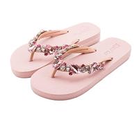 MOO´ILO Women's mooilo Summer Toe Separator Sandals Flip Flop with Elegant Stones (Hand Embroidered) - Ultra Soft Sole - Design, Made in Germany, rose, 8 UK