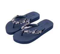 MOO´ILO Women's Summer Toe Separator Sandals 'Blue Blue' with Coloured Rhinestones (Hand Embroidered) - Ultra Soft Beach Sandals with Natural Barefoot Feel Special Sole Blue Size: 7 UK