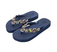 MOO´ILO Women's Summer Toe Separator Sandals 'Navy Rainbow' (Hand Embroidered) - Ultra Soft Sole - Design, Made in Germany, Navy Rainbow, 8.5 UK