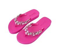 MOO´ILO Women's Summer Toe Separator Sandals 'Pink Pink' with Coloured Rhinestones (Hand Embroidered) - Ultra Soft Sole - Design, Made in Germany, Pink, 8.5 UK