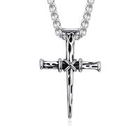 MOO&LEE Men's Nail Cross Pendant Necklace with 24 Inch Stainless Steel Chain Faith Jewelry for Christian