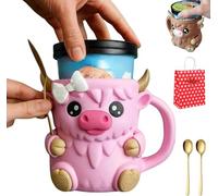 Moo Mug Ice Cream Holder, 2026 3D Printed Moo Mug with Handle & Spoon, Dessert Cup Beer Can Holders, Fun Dessert Gift for Cow Lovers & Office Use (Pink)