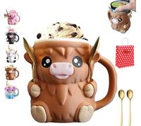 Moo Mug Ice Cream Holder, 2026 3D Printed Moo Mug with Handle & Spoon, Dessert Cup Beer Can Holders, Fun Dessert Gift for Cow Lovers & Office Use (Brown)