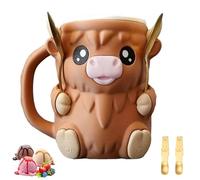 Moo Mug Ice Cream Holder, with Handle and Spoon, 3d Printed Containers Cute Animal, Dessert Cup Beer Can Holders, for Cream Lovers Birthday Gifts Office Desk Decor (Brown)