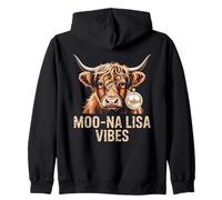 MOO-NA LISA VIBES Highland Cow Funny Sarcastic Farm Animal Zip Hoodie