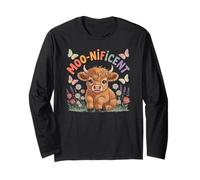 Moo-nificent Cute Highland Cow Calf & Flowers Long Sleeve T-Shirt