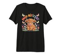 Moo-nificent Cute Highland Cow Calf & Flowers Premium T-Shirt