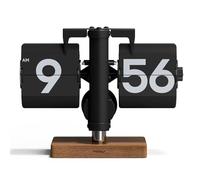 mooas Classic Modern Wood Mini Flip Desk Clock (Black), Retro Vintage Analog Design Auto Flip Clock Table Clock Large Number Battery Powered, Ideal for Home Office School Hotel Café
