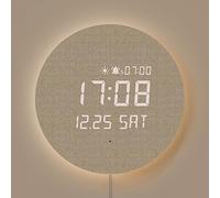 mooas Full Moon LED Silent Wooden Digital Wall Clock with Remote Control, Backlight Nightlight Digital Wood Wall Clock, Sunrise Alarm Melody, 5 Level Brightness Modern Decorative Office Livingroom