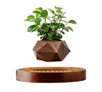 MOOCCI Levitating Plant Pot with Light, Magnetic Floating Flower Pot with Rotating and Auto-Spinning, Brown Wood Grain Planter for Succulents, Cool Desk Decor for Home Office, Unique Gift Idea