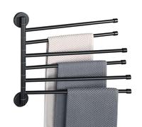 Mooche 180° Rotating Towel Rail, 32.2 cm, 6-Arms, 304 Stainless Steel, Round Towel Rail for Drilling, with Concealed Screws for Bathroom, Kitchen and Wardrobe, Black