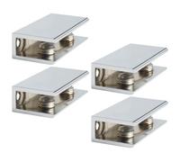 Mooche 4Pcs Glass Shelf Bracket, Chrome Adjustable Shower Brackets,Zinc Alloy Heavy Duty Rectangle Clamp Holder for 6-10mm Glass Shelves,Wall Mount Clamps Clip Support Panel Hardware Replacement Parts