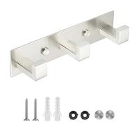 Mooche Heavy Duty Hook Clothes Rack, Self Adhesive & Screw Coat Hook, 20CM Coat Hooks Wall Mounted, SUS304 Stainless Steel Coat Rack for Coats, Bags, Key, Hallway, Bedroom, Living Room（3 Hooks）