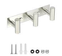 Mooche Heavy Duty Hook Clothes Rack, Self Adhesive & Screw Coat Hooks, 20CM Coat Hooks Wall Mounted, SUS304 Stainless Steel Door Hooks for Coats, Bags, Key, Hallway, Bedroom, Brushed (3 Hooks)