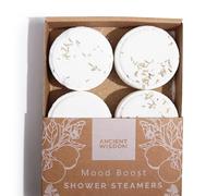 Mood Boost Aromatherapy Shower Steamers, Grapefruit Bergamot Rosemary Lemon Verbena Essential Oils, White Round Tablets, 4 Count Gift Set