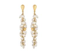MOOD By Jon Richard Gold Cream Pearl and Polished Cluster Long Drop Earrings Gold