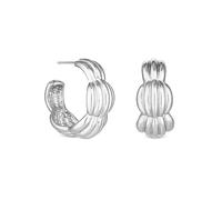 MOOD By Jon Richard Recycled Silver Polished Tapered Ribbed Hoop Earrings Silver