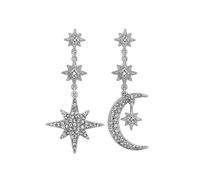 MOOD by Jon Richard Silver Crystal Moon And Star Statement Drop Earrings Silver