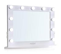 Mood Hollywood Vanity Mirror with LED Lights, 2 Plug Sockets, 2 USB Ports & Dimmer Switch For Bulbs, Dressing Table or Wall Mounted Makeup, Made to British Standards, 65(H) x80(W) x6.5(D) cm