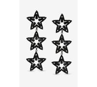 Mood Jet Crystal Triple Star Statement Drop Earrings In Silver Silver One Size