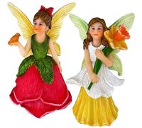 Mood Lab Fairy Garden Figurines - Flower Fairies Set (2 pcs) - Narcissus & Rose - Miniature Decorative Statues & Accessories - Outdoor & Indoor Garden Decor