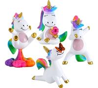 Mood Lab Miniature Unicorn Figurines Set - Funny Mini Statue Kit of 4 pcs - Unicorn Fairy Garden Accessories