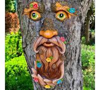Mood Lab Tree Face Decor - Outdoor Bird Feeder - Old Man Face Decoration with Flowers - Tree Garden Hugger - Yard Art Statues