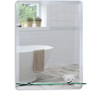 Neue Design Mood® Premium Rectangular Bathroom Mirror with Shelf, Anti-Rust Wall Mounted Bevelled Frameless Mirrors, Toilet Bedroom Hallway, (50cm x 40cm)