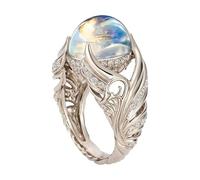 Mood Ring - Adjustable Sterling Silver Moonstone Rings, Fashionable Charming Moonstone Ring | Angel Wings Band, Zircon Paved Ornament, Feminine Crystal Accessory | Elegant Moon Stone Rings For Birthda