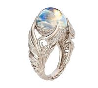 Mood Ring - Adjustable Sterling Silver Moonstone Rings For Women, Fashionable Charming Moonstone Ring For Women Girls, Silver Moon-stone Rings Promise Jewellery For Her Birthday,