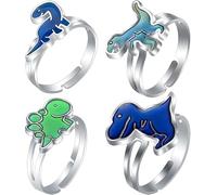 Mood Ring Dinosaurs Set 4 Pcs Temperature Sensitive Rings Adjustable Alloy Unisex Color Changing Accessories for Party Daily Use Gift