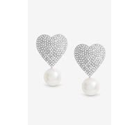 Mood Silver Crystal Heart With Pearl Drop Statement Earrings Silver One Size