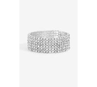 Mood Silver Crystal Multi Row Stretch Cuff Silver One Size