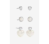 Mood Silver Crystal & Pearl Heart Earrings - Pack Of 3 Silver One Size