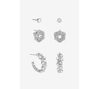Mood Silver Floral Crystal Stud & Hoop Earrings - Pack Of 3 Silver One Size