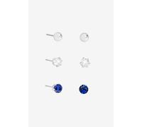 Mood Silver Polished, Crystal & Blue Stud Earrings - Pack Of 3 Silver One Size