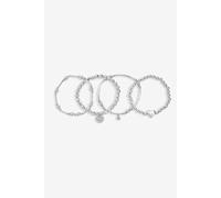 Mood Silver Polished & Crystal Heart Multipack Stretch Bracelets - Pack Of 4 Silver One Size