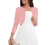 Moodclo Women's Cropped Cardigan Pink Small Shrug Sweaters for Dresses Long Sleeve Curved Hem Open Front Lightweight Soft Bolero 2025