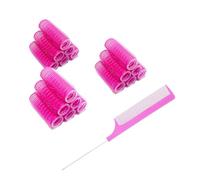 MOODKEY 18PCS Self Grip Small Hair Curlers Heatless Roller Hair Curlers Pro Salon Hairdressing Curler DIY Curly Hairstyle Hair Rollers Tools Rat Tail Comb for Women Medium Short Hair(Rose red)