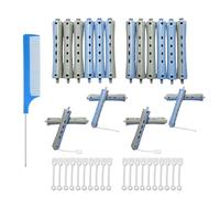 MOODKEY 20pcs Perm Rods, Plastic Hair Rollers Heatless Hair Curlers Set with 1pc Rat Tail Comb and 20pcs Tool for Hairdressing Styling(Gray Blue,0.51in)
