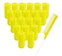 MOODKEY 20PCS Plastic Hair Rollers Set 2.5cm/1in Heatless Rollers Hair Curlers Self Grip Rollers Tools for DIY Hairdressing Hair Salon(Yellow)