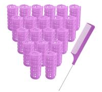 MOODKEY 20PCS Plastic Hair Rollers Set 2.5cm/1in Heatless Rollers Hair Curlers Snap on Rollers Self Grip Rollers Hairdressing Curlers Tools for DIY Hairdressing Hair Salon (Purple)