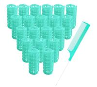 MOODKEY 20PCS Plastic Hair Rollers Set 2.5cm/1in Heatless Rollers Hair Curlers Snap on Rollers Self Grip Rollers Hairdressing Curlers Tools for DIY Hairdressing Hair Salon (Green)