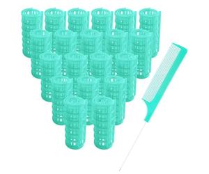MOODKEY 20PCS Plastic Hair Rollers Set 2.5cm/1in Heatless Rollers Hair Curlers Snap on Rollers Self Grip Rollers Hairdressing Curlers Tools for DIY Hairdressing Hair Salon (Green)
