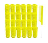 MOODKEY 24PCS Plastic Hair Rollers Set 2.0cm/0.8in Heatless Rollers Hair Curlers Snap on Rollers Self Grip Rollers Hairdressing Curlers Tools for DIY Hairdressing Hair Salon (Yellow)