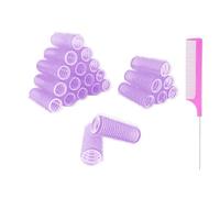 MOODKEY 24PCS Self Grip Small Hair Curlers Set Heatless Roller Hair Curlers Pro Salon Hairdressing Curler DIY Curly Hairstyle Hair Rollers Tools Rat Tail Comb for Women Medium Short Hair(0.8in purple)