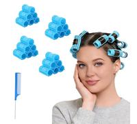 MOODKEY 24PCS Small Hair Rollers, Double Layer Design Heatless Hair Curlers No Heat Damage Easy Home Styling for Natural Curls & Waves(Light Blue)