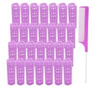 MOODKEY 28PCS Plastic Hair Rollers Set 1.5cm/0.6in Heatless Hair Rollers Hair Curlers Snap on Rollers Self Grip Rollers Hairdressing Curlers Tools for DIY Hairdressing Hair Salon（purple）