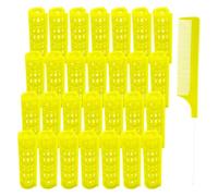 MOODKEY 28PCS Plastic Hair Rollers Set 1.5cm/0.6in Heatless Rollers Hair Curlers Self Grip Rollers Tools for DIY Hairdressing Hair Salon(Yellow)
