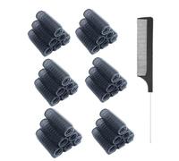 MOODKEY 36PCS Self Grip Small Hair Curlers Black Heatless Roller Hair Curlers Pro DIY Curly Hairstyle Hair Rollers Tools Rat Tail Comb for Women Medium Short Hair(0.6 x 2.4 Inch)